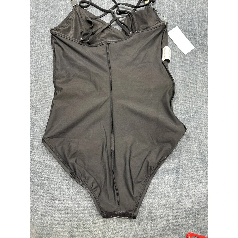 Magicsuit by Miraclesuit Womens Black Wrap Front One Piece Swimsuit Size 8